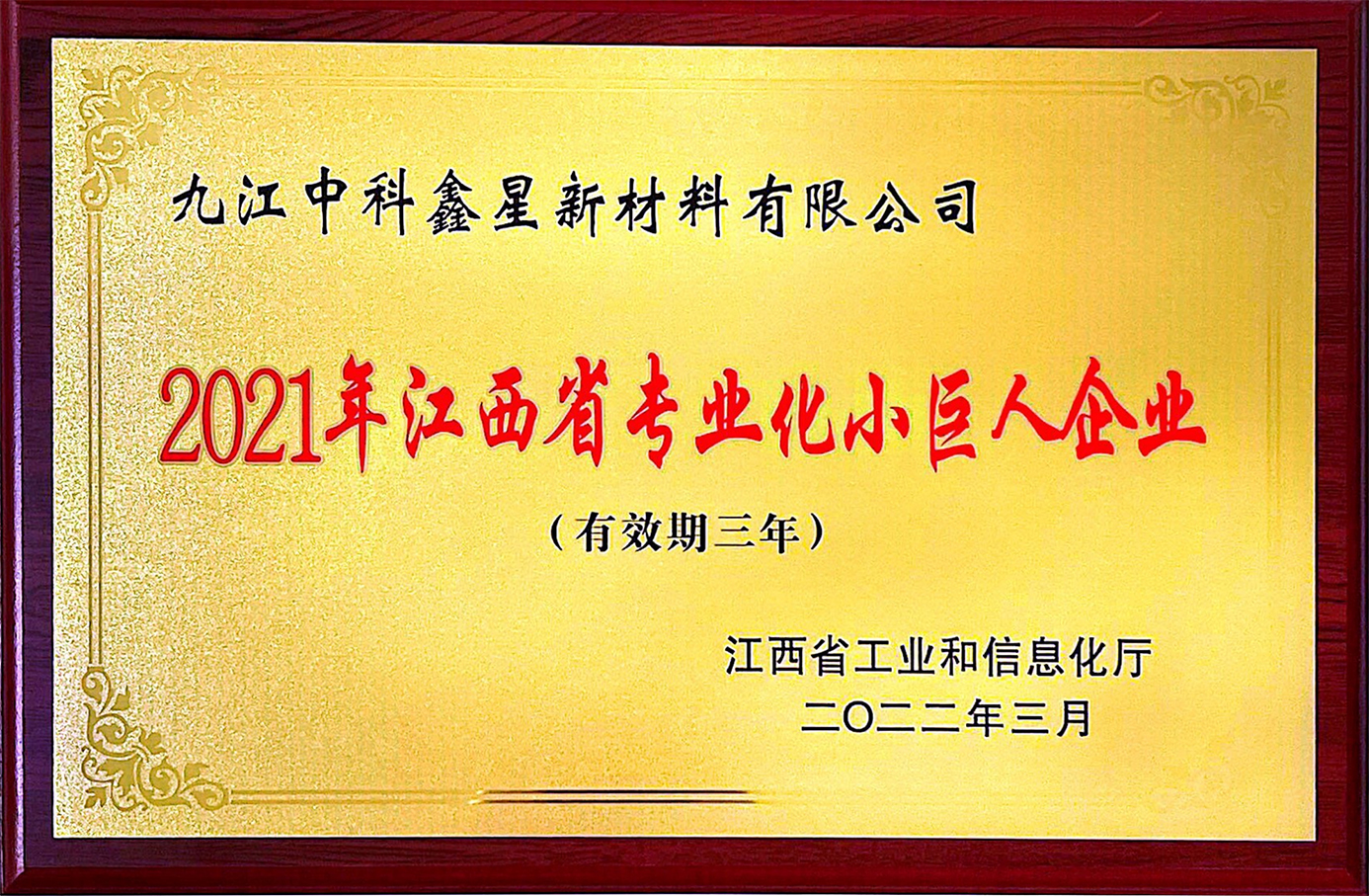 中科 2021年江西省專業(yè)化小巨人企業(yè)